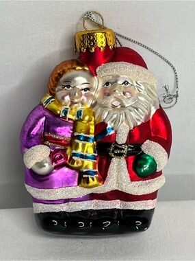 Blown Glass Santa Claus & Girl Christmas Ornament-Unique Treasures 3"